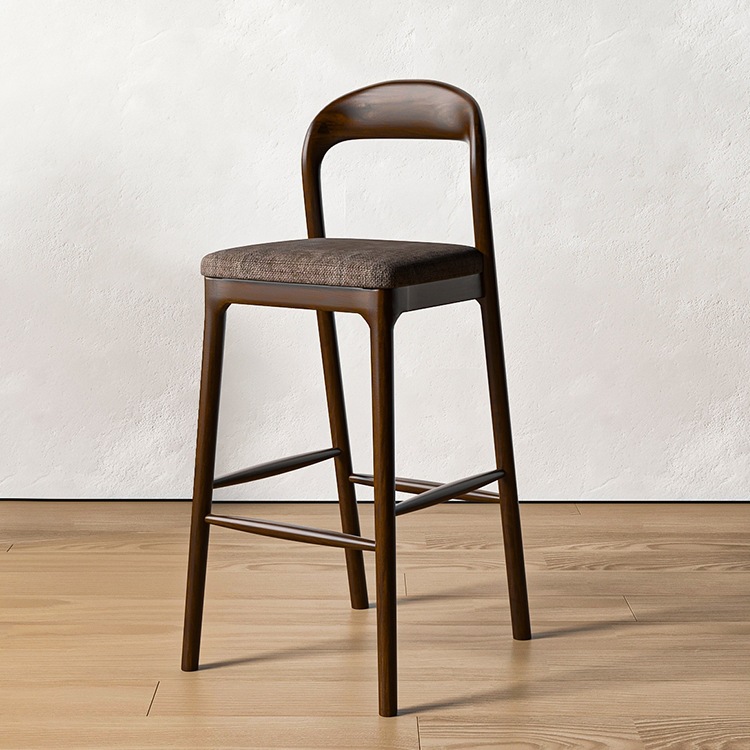 北欧白蜡木实木家用吧台椅高脚凳现代简约前台接待靠背椅酒吧椅w&