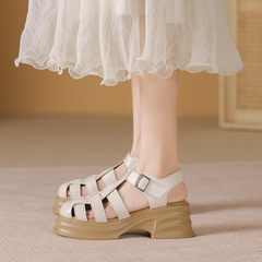 松糕增高羅馬涼鞋女夏季2024新款百搭女鞋配裙子厚底編織豬籠鞋