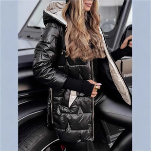 2024 Winter New Cross-Border European and American Style Amazon Temu Aliexpress Hooded Cotton Jacket with Three Zippers