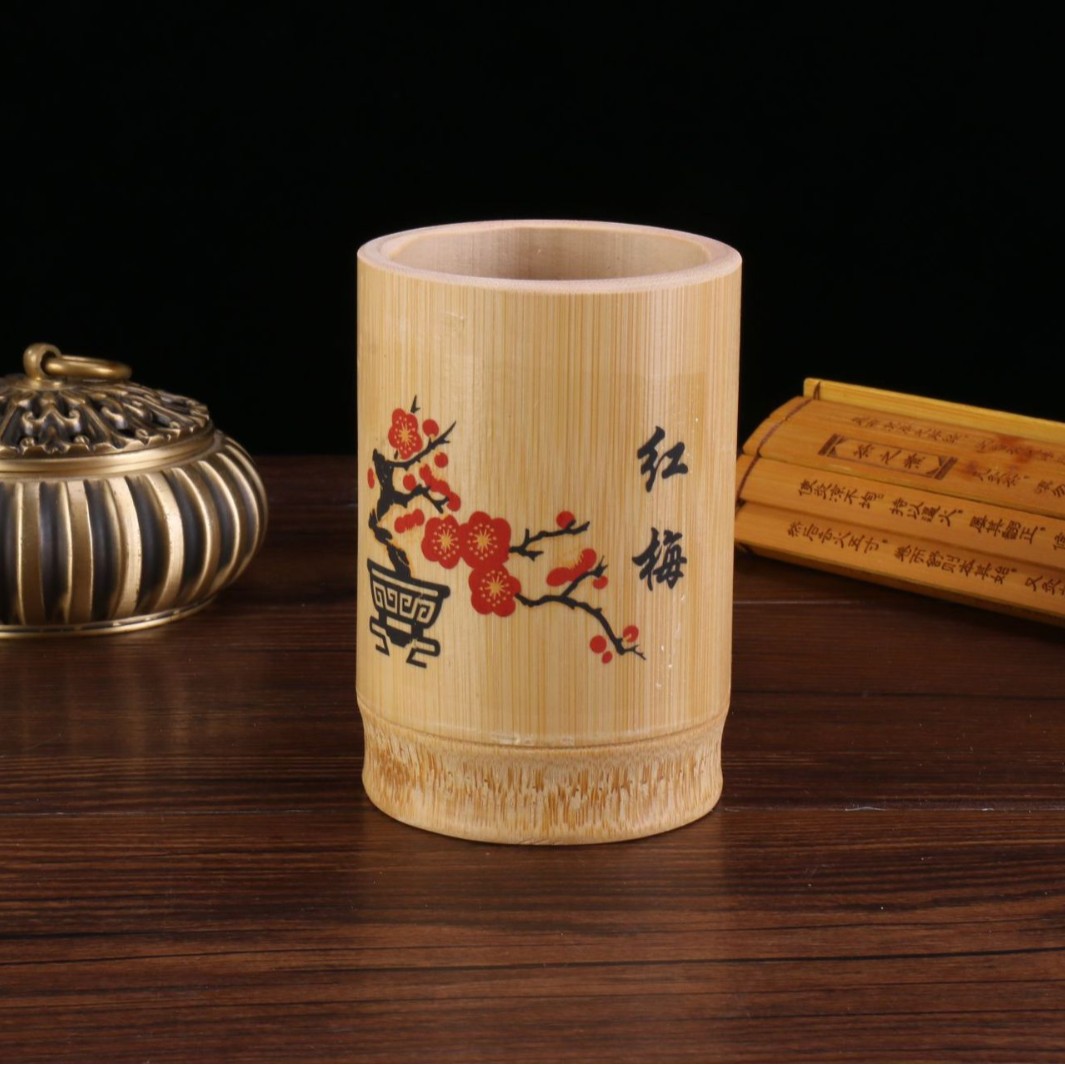 Kitchen Bamboo Printed Chopstick Holder Bamboo Red Plum Printed Chopstick Holder Restaurant Bamboo Skewer Holder Hotel Breakfast Chopstick Storage