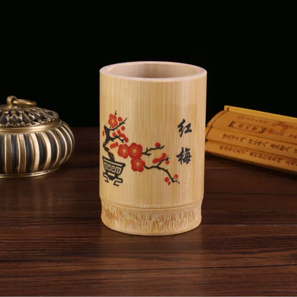 Kitchen Bamboo Printed Chopstick Holder Bamboo Red Plum Printed Chopstick Holder Restaurant Bamboo Skewer Holder Hotel Breakfast Chopstick Storage