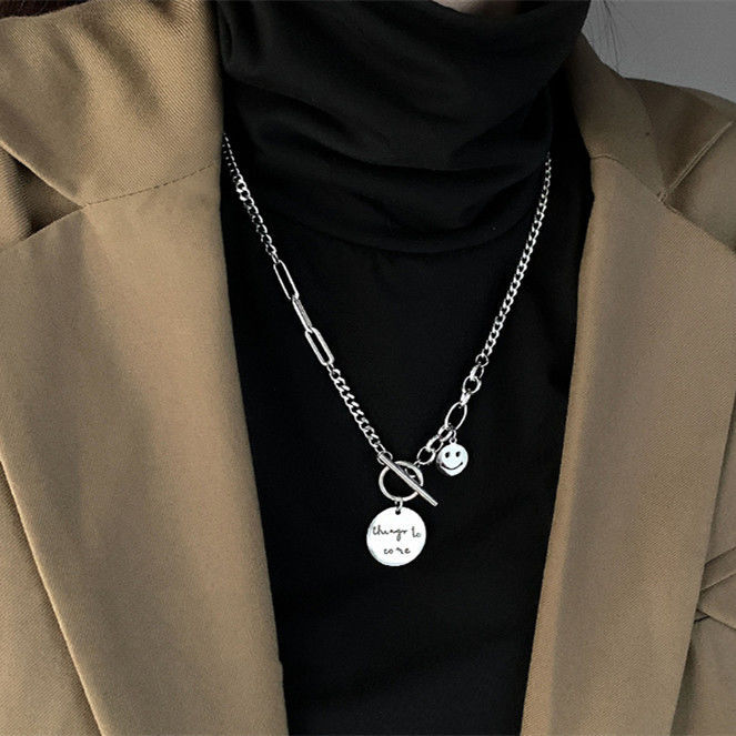 Titanium steel letter long necklace women's sweater sweater chain ins trendy hip hop pendant 2022 new autumn and winter accessories men