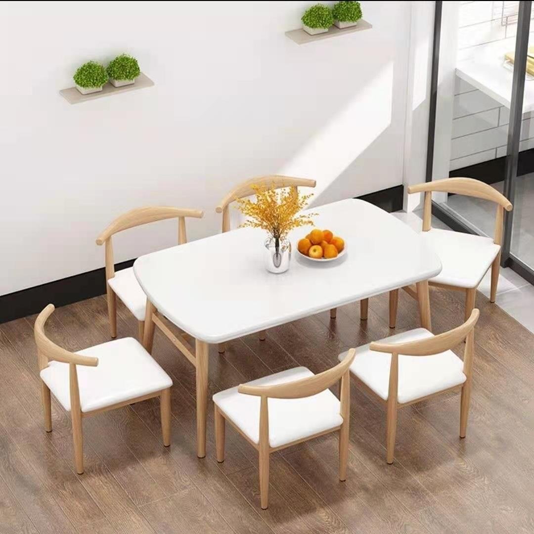 White 140x80 table and six chairs