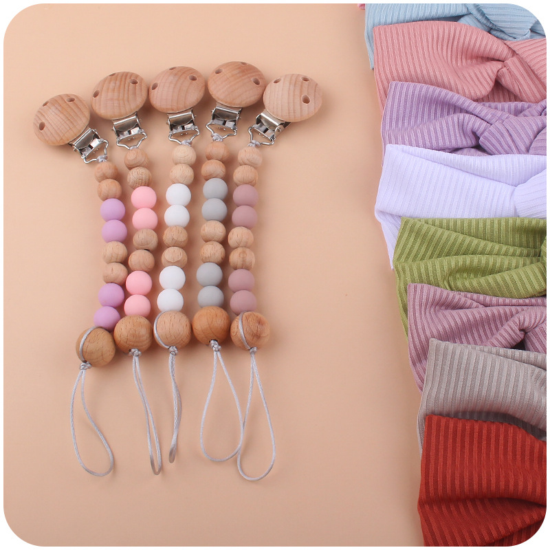 Bebé suministros bebé lindo pelo banda calmante bebé cuentas de silicona mordedor pezón cadena anti-caída traje de cadena Nuevo