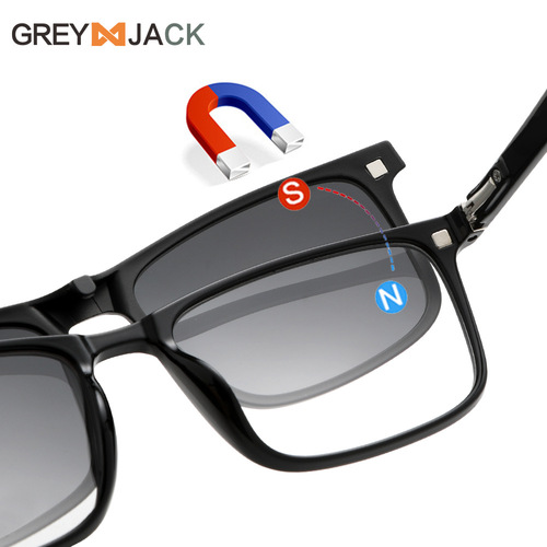 Square magnetic glasses frame three-in-one TR90 polarized sunglasses myopia set flat mirror sunglasses for men 6212