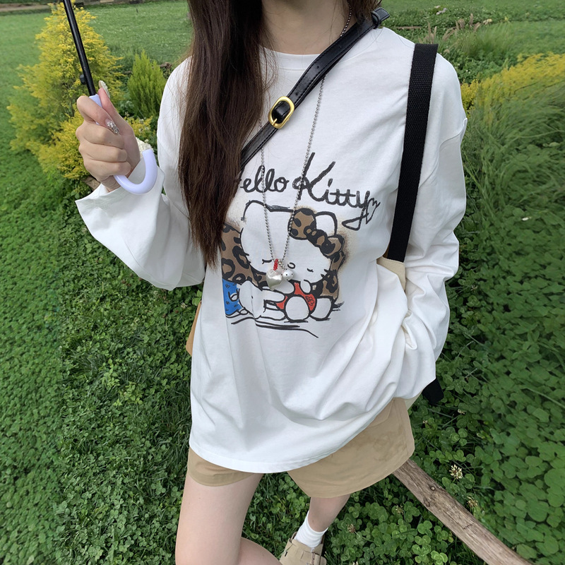 Cartoon Printed Long-Sleeved T-Shirt 2025 Early Autumn Designer New Age-Reducing Loose Design Niche Casual Tops for Women