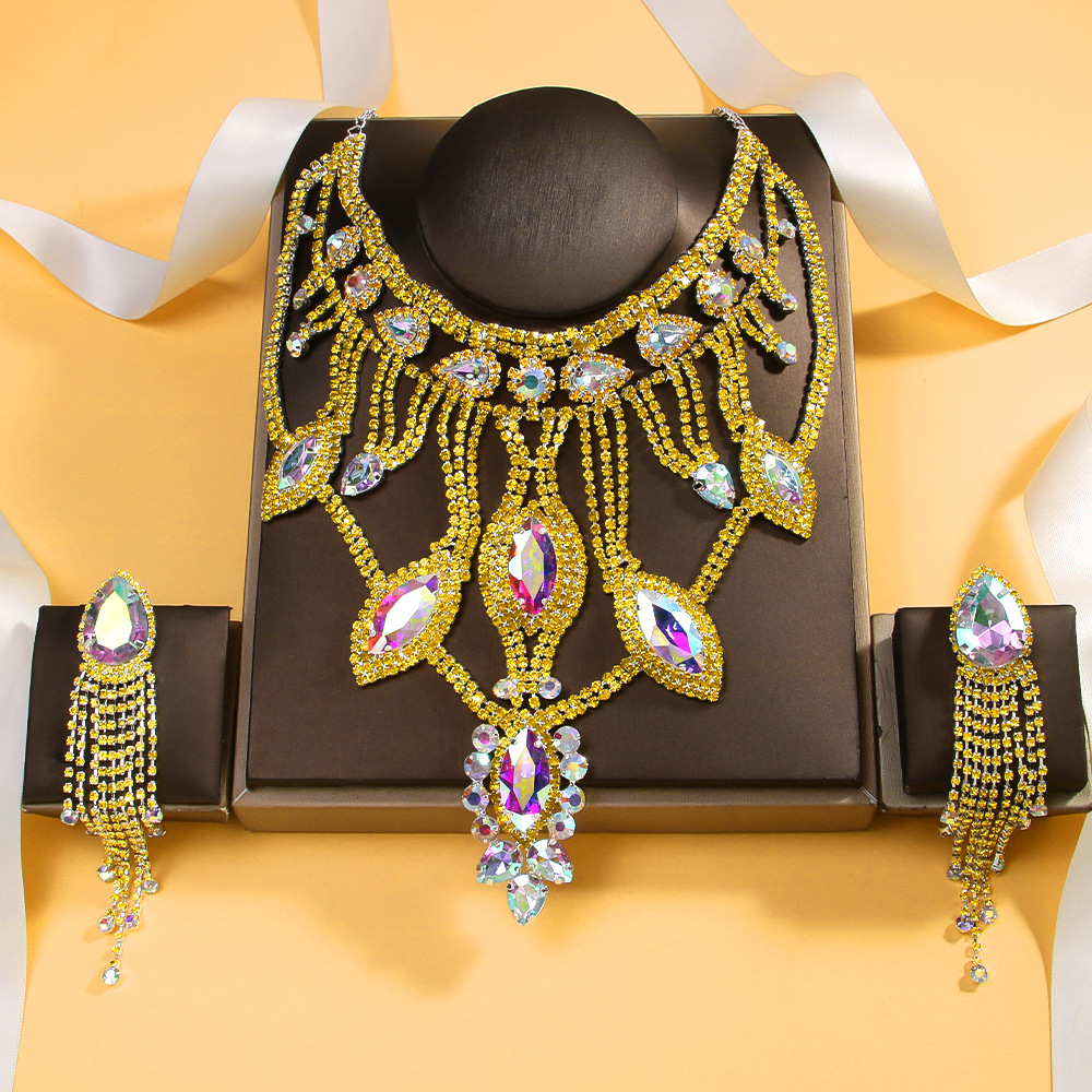 Aliexpress exagerado conjunto de joyería de goteo de agua de Europa y América pendientes de collar accesorios de cadena de clavícula Set de joyería