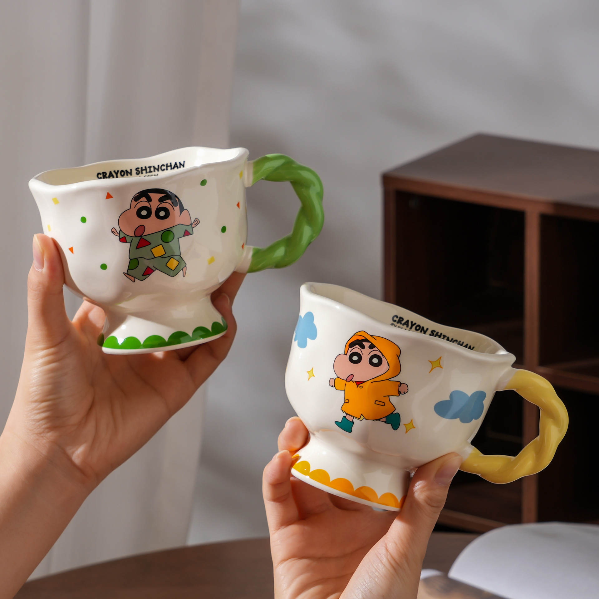 Crayón pequeño nuevo lindo taza de cerámica alta cara alta taza de agua para pareja café desayuno taza regalo de cumpleaños