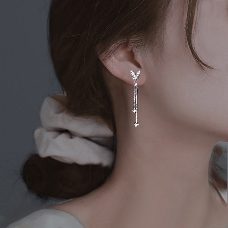 Eloch s925 plata esterlina con diamantes bordados mariposa pendientes de diseño fresco pequeño auriculares de aire M04900