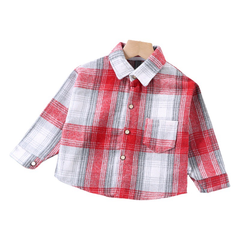 Camisa Infantil Otoño 2025, Estilo Coreano, Niños y Niñas, Cuello Camisero, Cárdigan Vintage a Cuadros, Manga Larga, Venta al Por Mayor