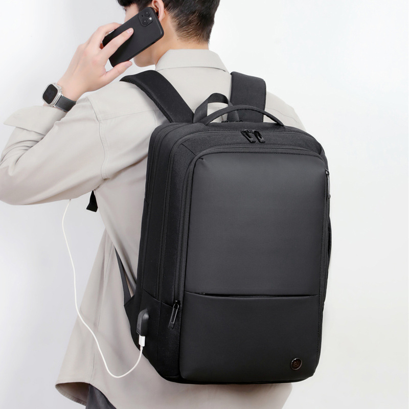 Bolsa de computadora expandible para viajes de negocios, mochila de viaje a prueba de agua, mochila de carga USB para viajes cortos