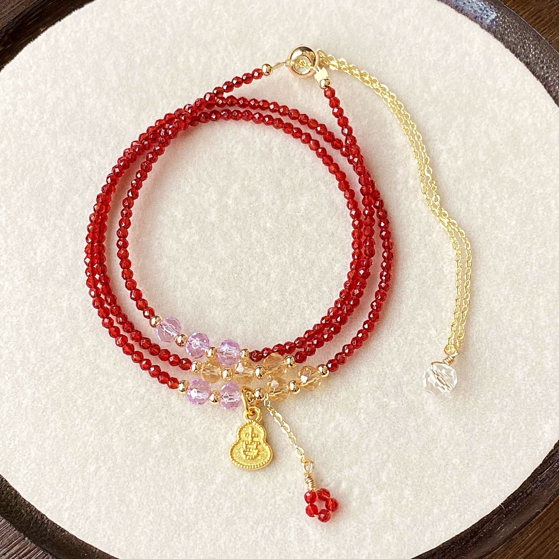 Wholesale New Goods, Multi-Layered Red Spindle Three-Circle Bracelet, Bracelet, Women's Bracelet, Bracelet, Size 2mm