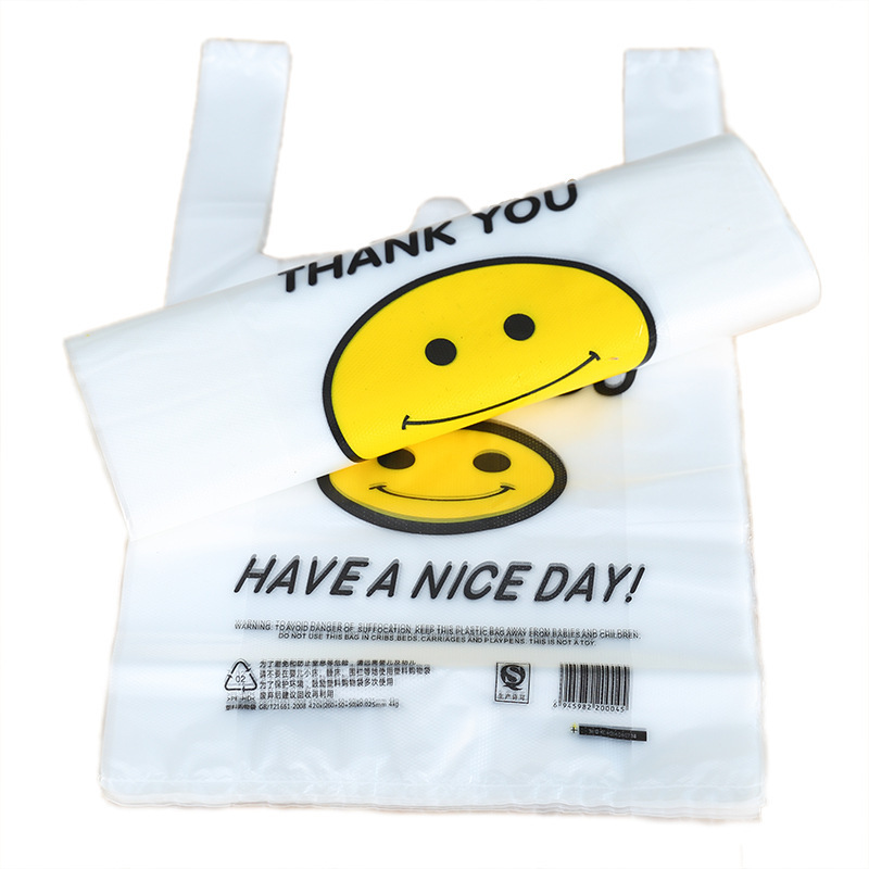 Wholesale Vest Bag Smiley Bag Supermarket Shopping Bag Disposable Convenience Bag Takeaway Fruit Food Packaging Bag Bag