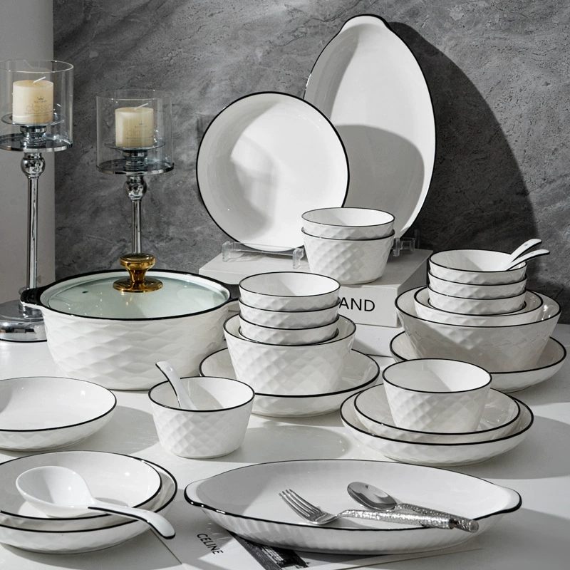 Diamond non-slip ceramic tableware, set, light luxury style, Birthday gift