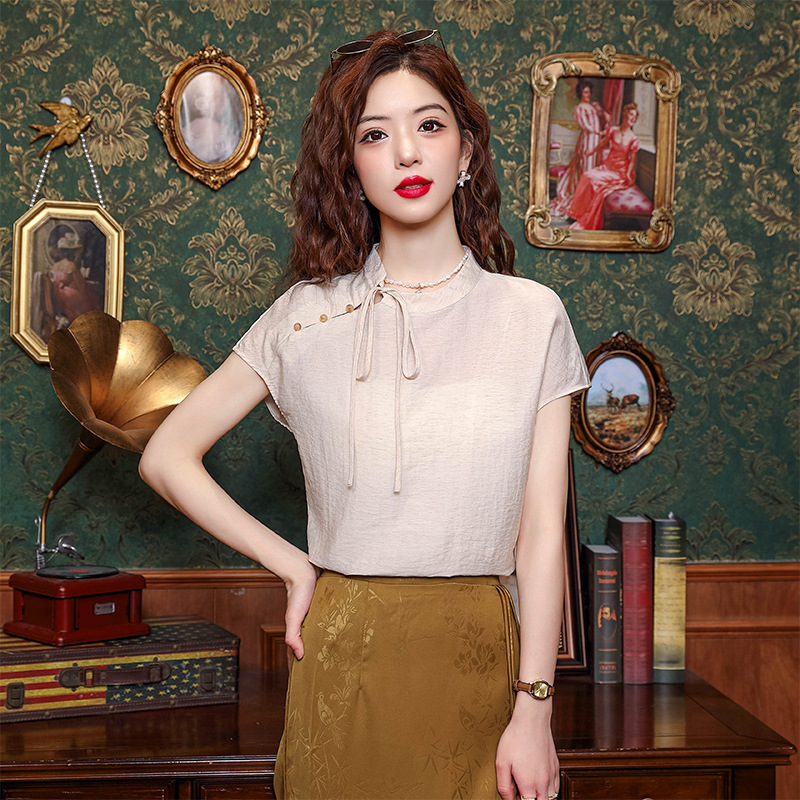 Counter New Chinese Mulberry Silk Shirt Women's 2024 New National Style Lace-up Design Sense Women's Elegant Sleeveless Shirt