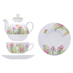 Fresh Pastoral Style Double Teapot, Ceramic Teapot, Cup and Saucer, Simple Tea Set for One Person, Afternoon Tea Single Pot