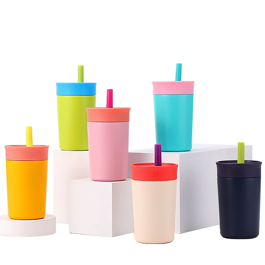 厂家现货批发儿童吸管保温杯12OZ304不锈钢双层小巧便携吸管杯