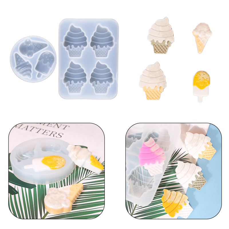 水晶滴膠模具冰激凌模具4連鏡面手工吊墜烘培石膏樹脂