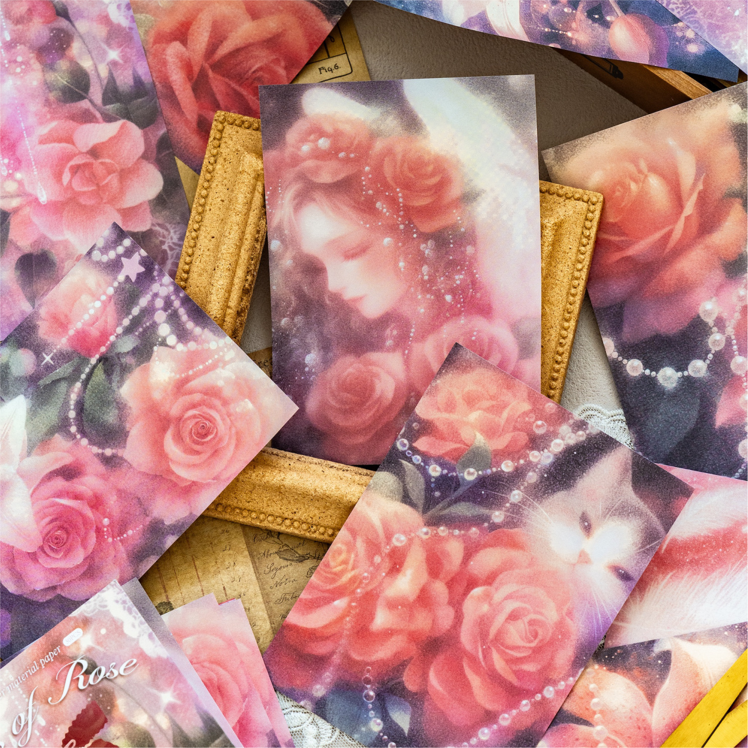 Papel de material de papel kraft blanco Mo Moonflower Colgante de luna Serie de sueño de flores Ilustración de mascotas lindo Papel de material de base de cuenta manual