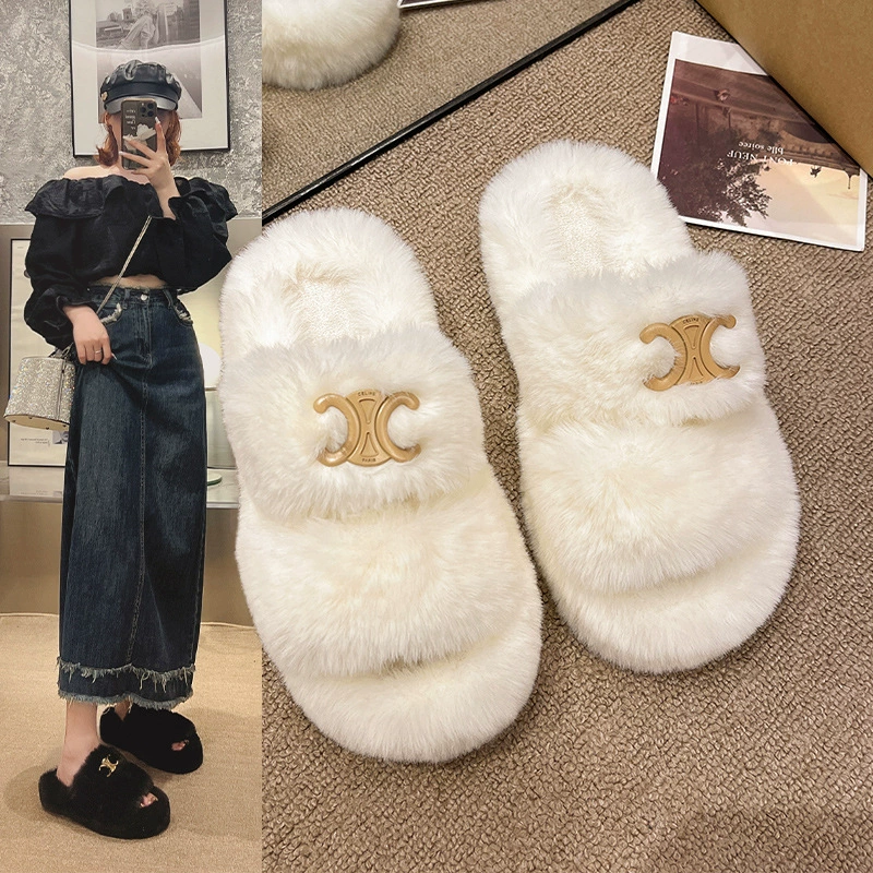 Мастяные тапочки женские туфли осень и зима мода двойная полоса внешней торговли большой размер