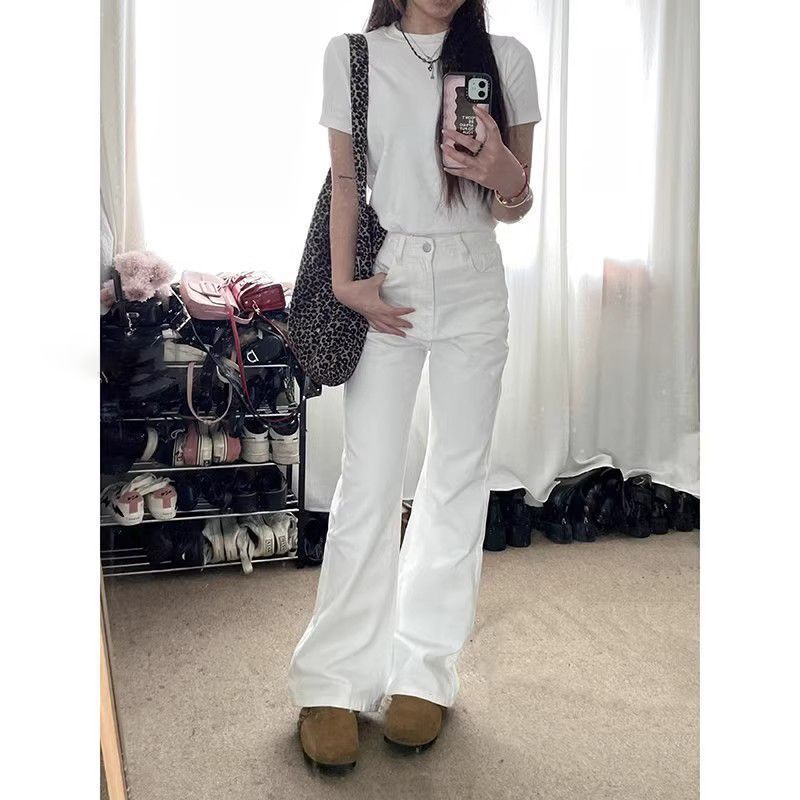 Vintage Low Waist White Micro La Jeans Women's 2025 Spring and Autumn New Loose Slim-fit Horseshoe Pants