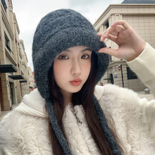 冬天帽子女款保暖显脸小针织帽户外防风双马尾包头帽大头围毛线帽