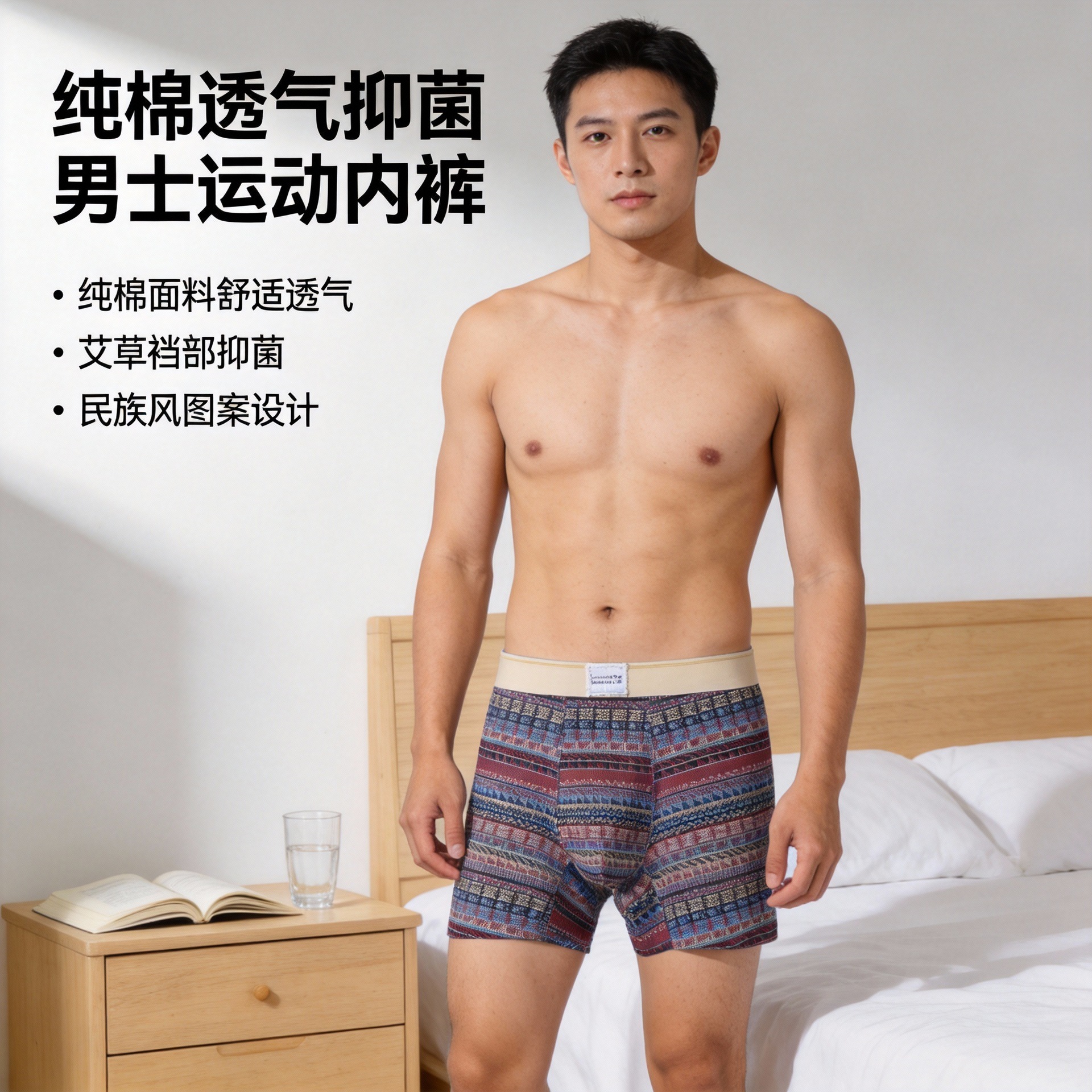纯棉男士运动潮流内裤透气10A抑菌平角裤男中腰半无痕四角短裤头