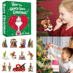 New Christmas 2D green fur monster acrylic flat hanging earrings surprise blind box Christmas countdown blind box