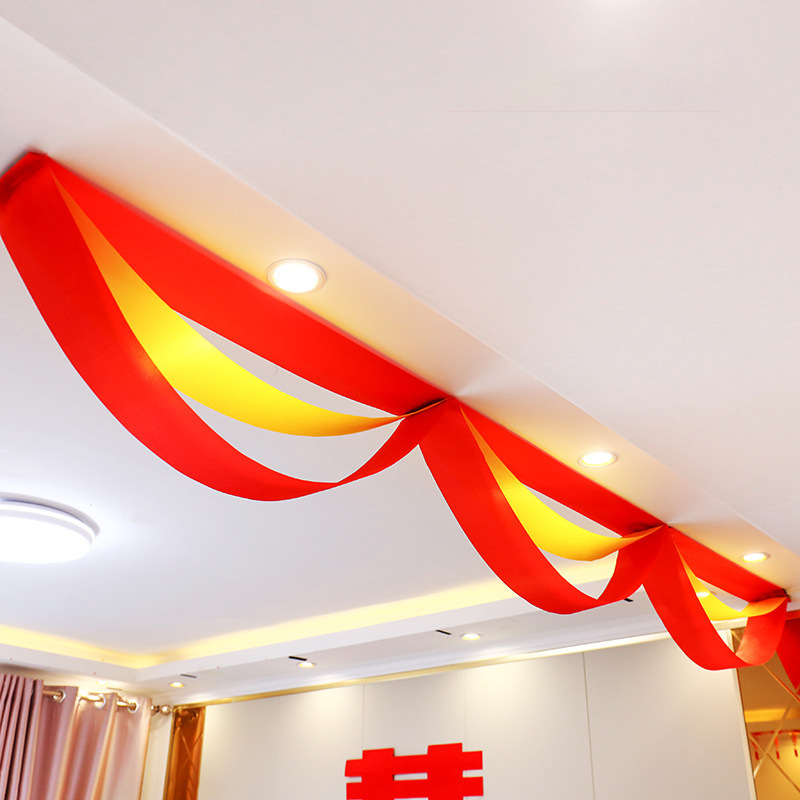 Decoración de boda bandera ondulada escena de aniversario techo bandera ondulada sala de estar habitación de mudanza de casa dibujo de flores