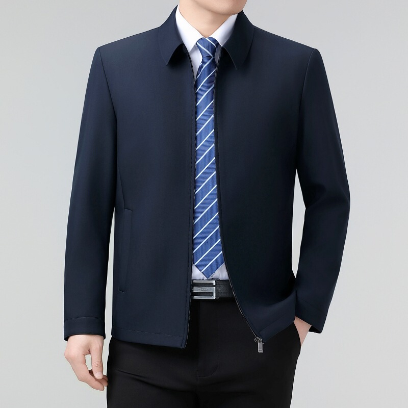 High-End Mulberry Silk Jacket Men's Spring & Fall New Middle-Aged and Elderly Dad's Casual Business Lapel Big-Name Short Jacket