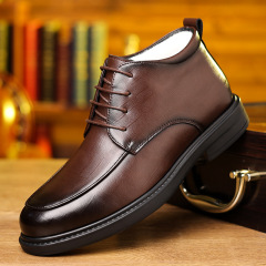 高幫皮鞋男牛皮商務男鞋冬季加絨保暖系帶棉鞋男棉皮鞋一件代發