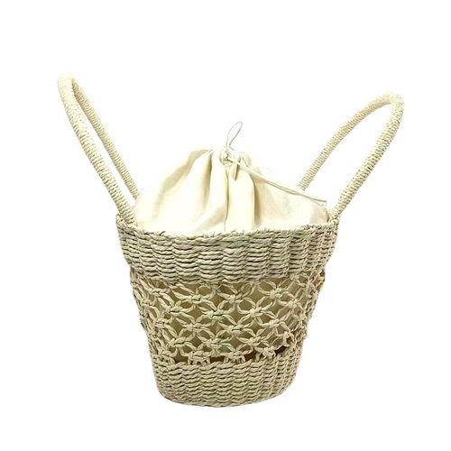 Korean INS grass-woven flower basket style paper rope women's hand-woven shoulder bag, retro grass woven bag with hollow handmade design