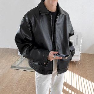 Puffy Handsome Leather Jacket Men's Spring Autumn and Winter New Fashionable Korean Style PU Leather Casual Baseball Suit Motorcycle Jacket Men
