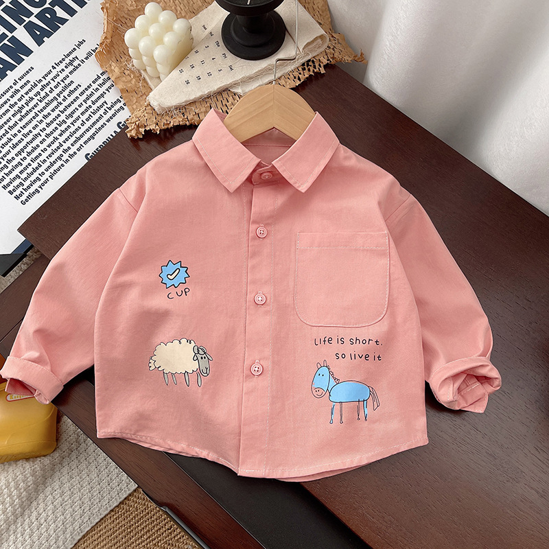 Camisas de primavera para niños 2025 nuevos animales de dibujos animados mangas largas camisas frescas, camisas cardigan para bebés