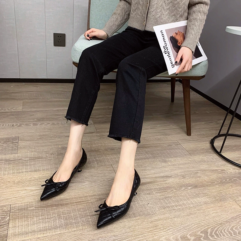 Туфли-лодочки для женщин, 3 см каблук, пружинная pointed-toe модель, низкий каблук, мода
