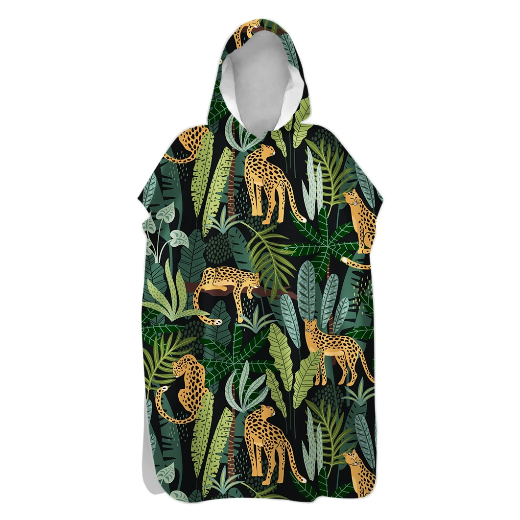 2-дневные волосы с двусторонним бархатным рисунком животных 5 Быстросохнущий плащ, банное полотенце, теплое пальто для дайвинга, открытый купальный Халат с капюшоном