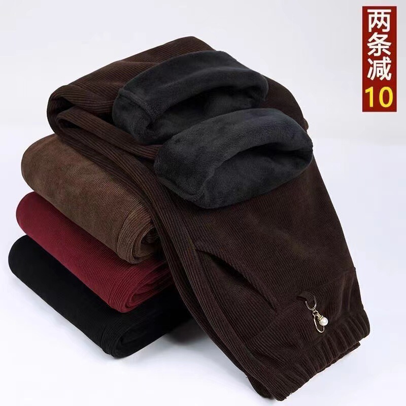 Mom's Corduroy Pants Autumn and Winter Long Pants with Fleece Thickened Loose Plus-Size Cotton Pants for Middle-Aged and Elderly Casual Warm Pants