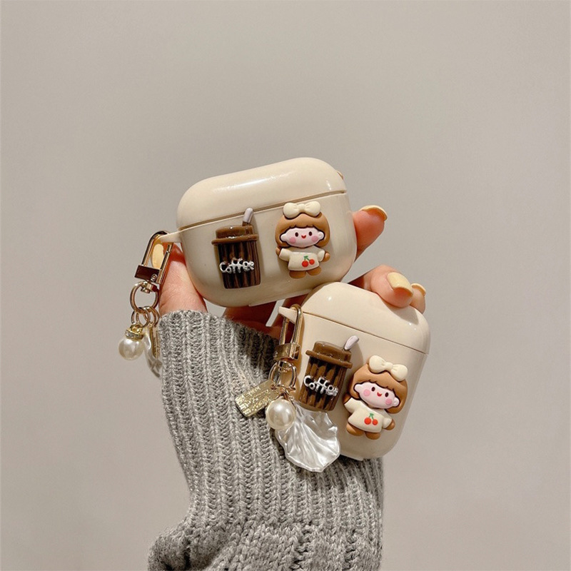 Airpods1/2代咖啡女孩藍牙Airpodspro耳機殼保護套貝殼吊墜軟3代