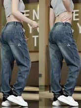 外贸批发秋季三角标牛仔裤男复古水洗潮流百搭无弹宽松直筒蓝牛仔