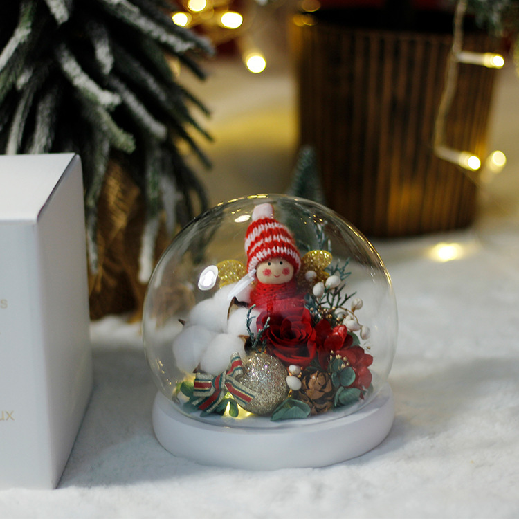 Rosa eterna Navidad chica regalo de cumpleaños para La novia con base de luz cubierta de cristal redonda muñeca flor eterna