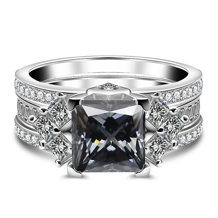 3 quilates 8mm princesa anillo cuadrado anillo de piedra de mosaico de color con certificado de Gra S925 plata esterlina anillo de mosaico de mujer