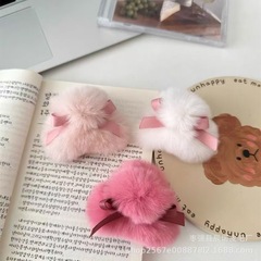 秋冬韓国のミニかわいい蝶結びのウサギの毛の小さいサイズのクリップの毛の絨毛の子供のサイドクリップの髪飾りの女性