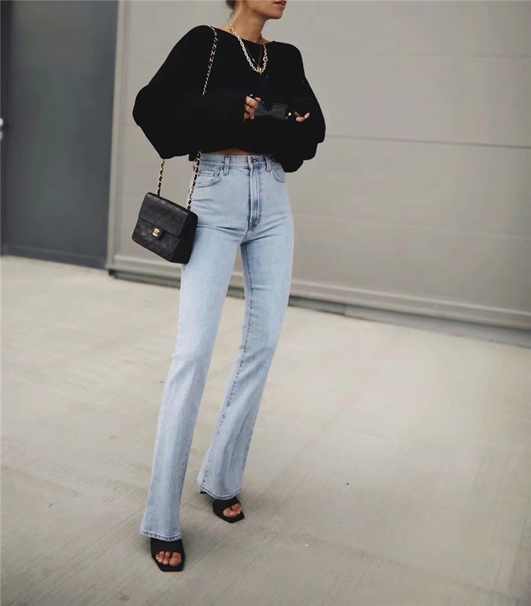 jeans casuales de color sólido con costuras de moda simple NSLD39882