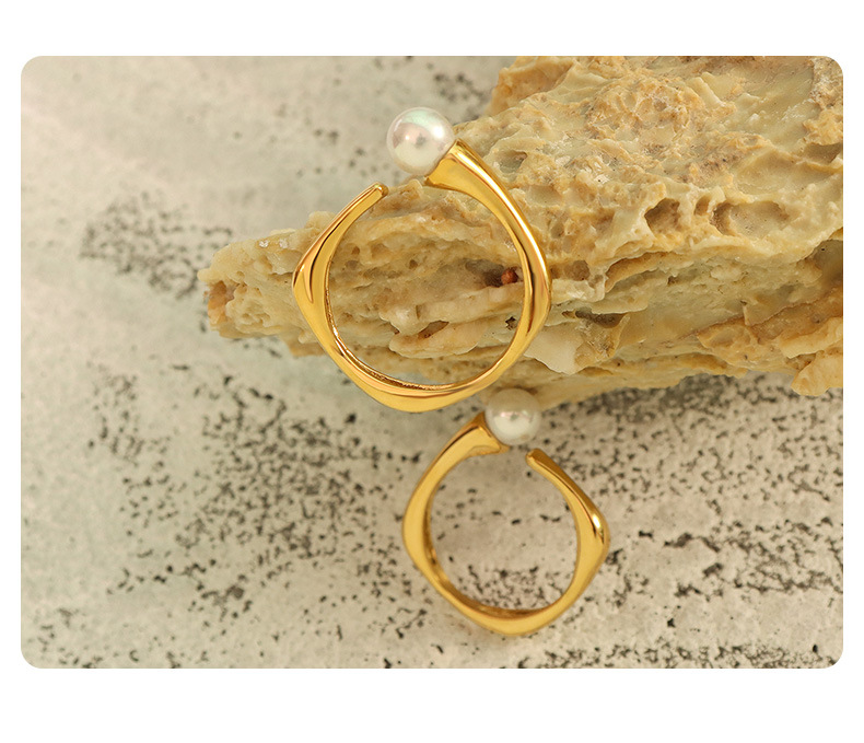 Fashion retro imitation pearl open ring titanium steel ring