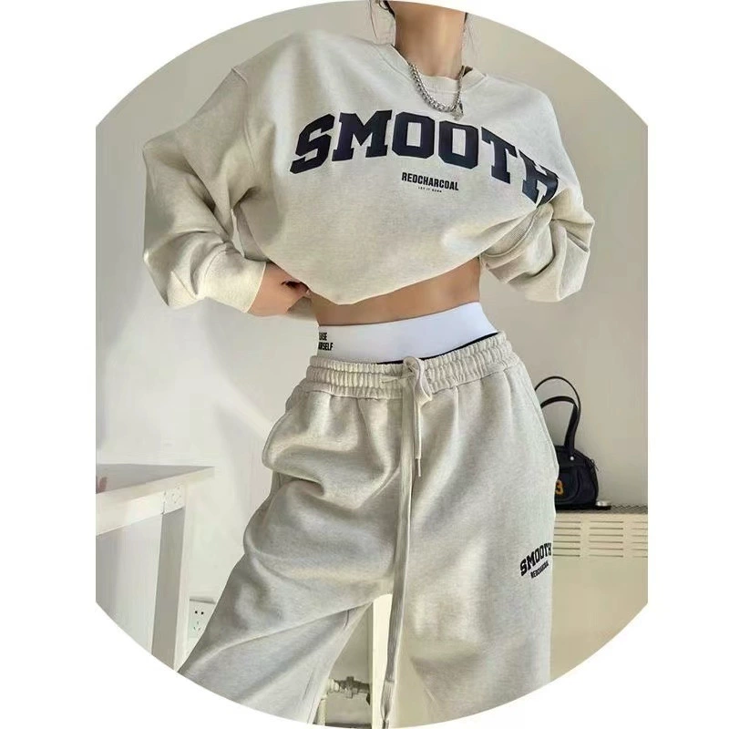 Спортивный костюм сет — oversize худи и брюки, унисекс в американском стиле, серый рис, тонкий/плюшевый велюровый