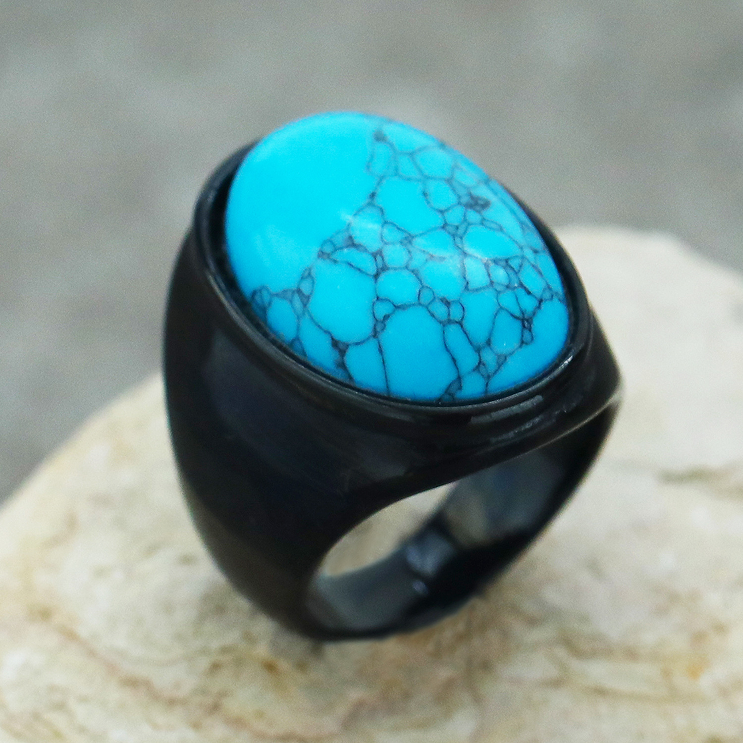 23g Weight Natural Stone Inlay Material Rings Classification 1 Piece Quantity Holiday, Street Occasion Titanium Steel Material Round Pattern Men's Gender Inlay Design Hip-Hop Style Hip-Hop Round Titanium Steel Inlay Natural Stone Men's Rings 17