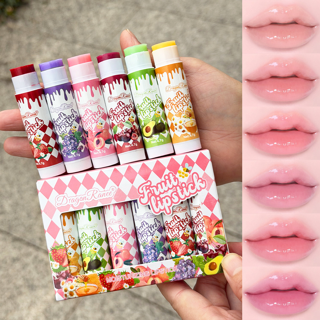 Cross-Border Colorless Lip Balm for Women Moisturizing Fruit Strawberry Pink Lip Balm Set Solid Lip Gloss Six-Piece Set