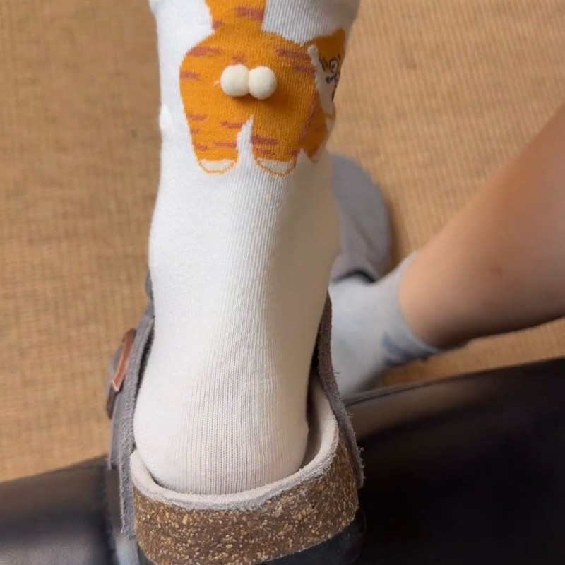 捣蛋猫猫蛋蛋中筒袜女抽象可爱夏季新款袜子女趣味设计搞怪长筒袜|undefined
