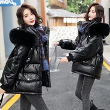 棉服女免洗亮面女士冬季短款韩版大毛领加厚带帽宽松面包服上衣