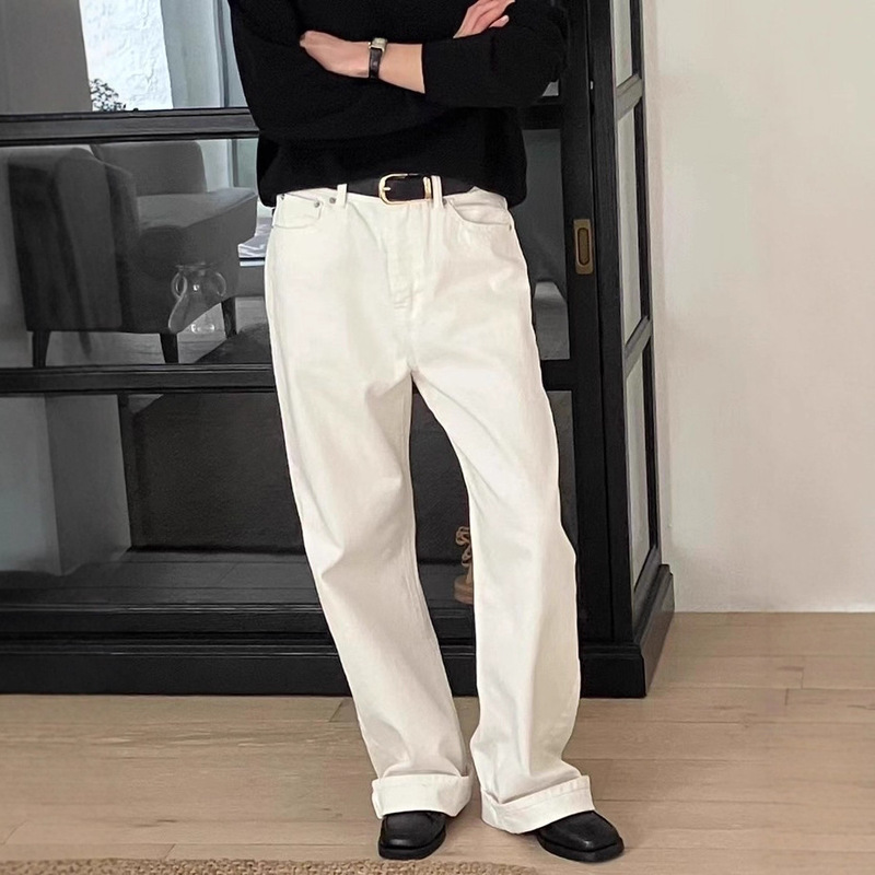 Now H Korea Dongdaemun Same Style 2025 Autumn Ago Refreshing White Versatile Straight Casual Pants Long Pants Jeans